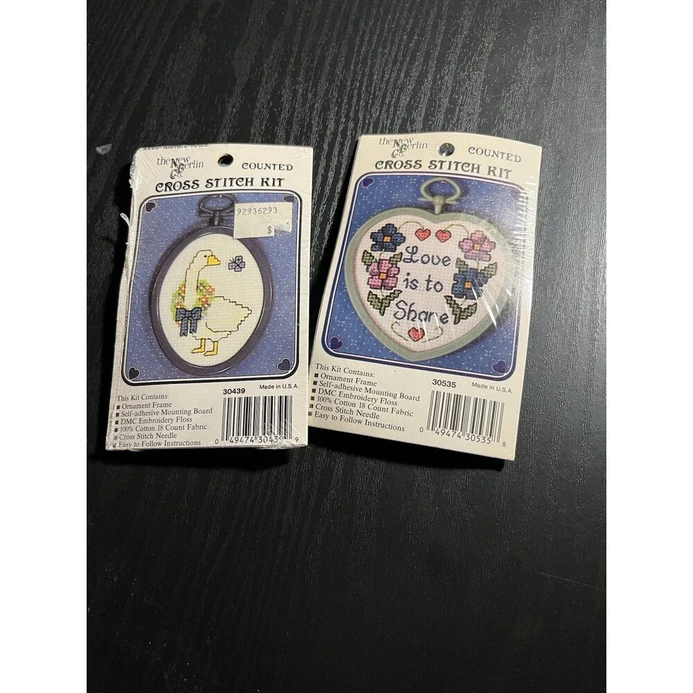 The New Berlin Co. 2 Counted Cross Stitch Kits Goose and Love is to Share